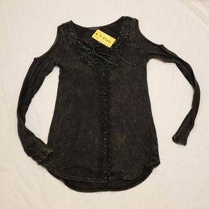 T Party acid wash black small NeW with tags top